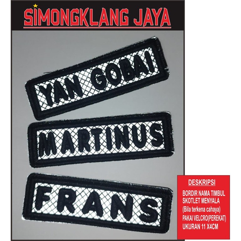 BORDIR NAMA TIMBUL 3D SKOTLET MENYALA PLUS VELCRO