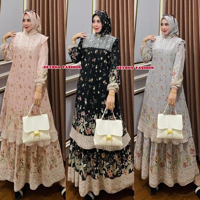 GAMIS DUA LAYER MALAYSIA CERUTY PLISKET PREMIUM MIX RENDA TILE SET HIJAB MEWAH GAMIS LEBARAN 2025 DR