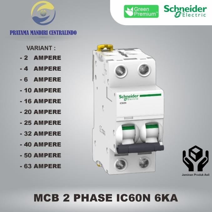Diskon Mcb 2 Phase Ic60N 6Ka Schneider 2 Pole 2P - 2 Ampere S.D 63 Ampere Ori