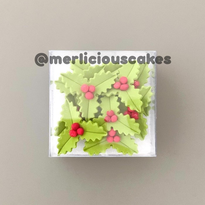 

populer] Cherry Christmas Leaves Bunga Natal Gumpaste Flower Cake Kue Topper
