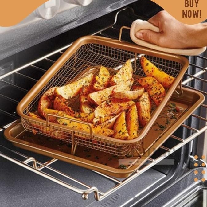 SET KOTAK 25X25 PENIRIS GORENGAN PLUS NAMPAN GORENGAN STAINLESS HANDLE