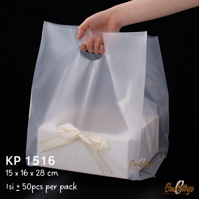 Kantong Plastik Kp1516 Polos Doff Kantongan Tenteng Goodie Bag Kue Dll