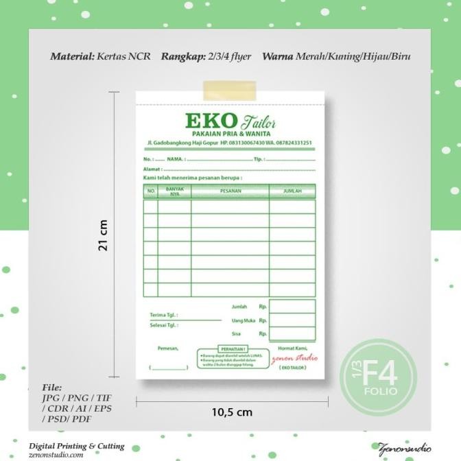 

Open DS] Cetak Nota Kwitansi HVS / NCR 2 ply 1/3 Folio 10x21 cm Porforasi