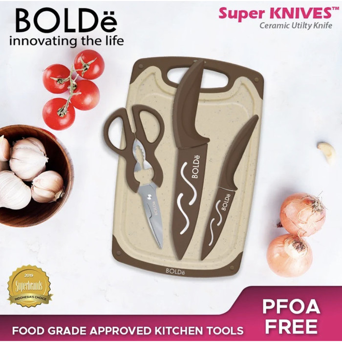 SPECIAL PISAU SET KERAMIK BOLDE CERAMIC CUTTING BOARD SET 3+1 PCS KNIFE SET KODE 1171