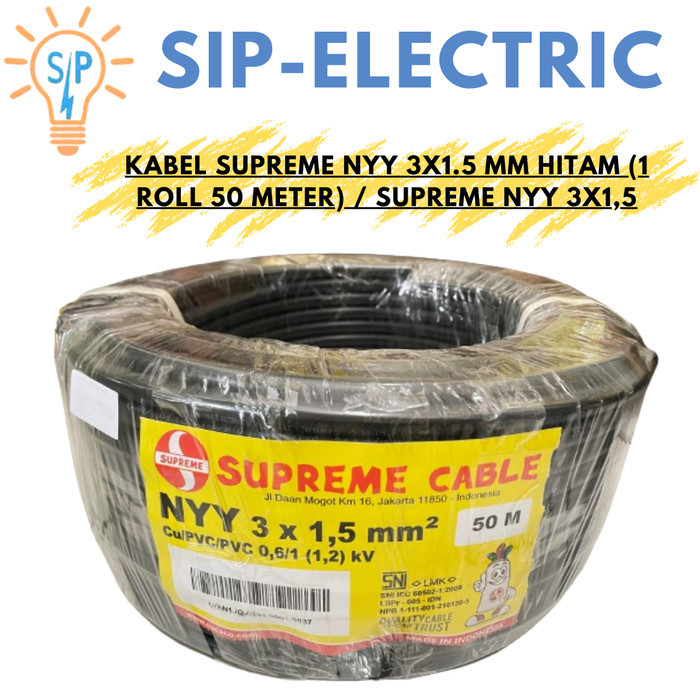 Kabel Supreme Nyy 3X1.5 Mm Hitam (1 Roll 50 Meter) / Supreme Nyy 3X1,5