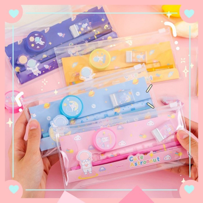 

Set Alat Tulis Sekolah Karakter Astronot 5 in 1 Lucu Free Pouch