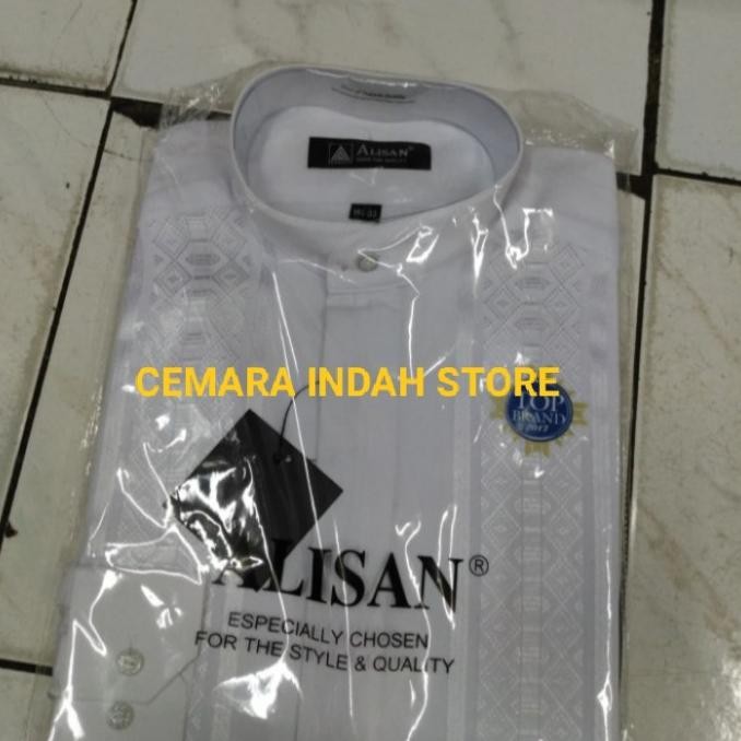 Murah Baju Koko Putih Alisan Lengan Panjang