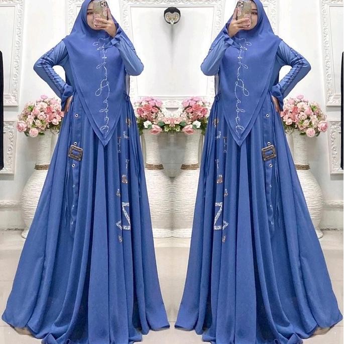 Madinna El-Jabbar Syar'I Jumbo Cod Ld100-140 Busui Set Jilbab Putih Navy Cokelat Hitam Setrip Polos 