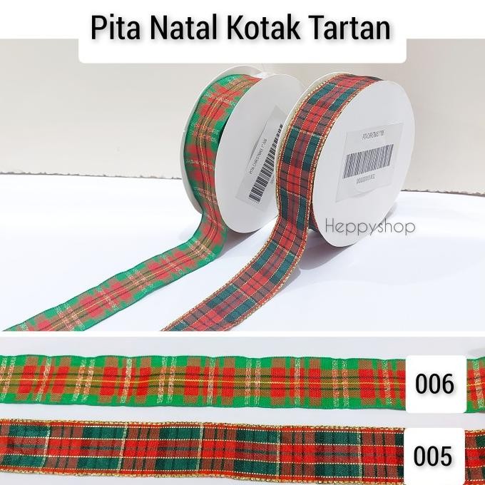 

+++++] Pita Natal Kotak Tartan, Pita Motif Natal
