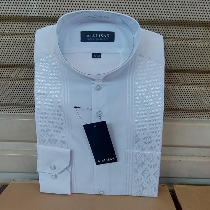 Kemeja Alisan Koko Bordir Putih Lengan Panjang Best Seller