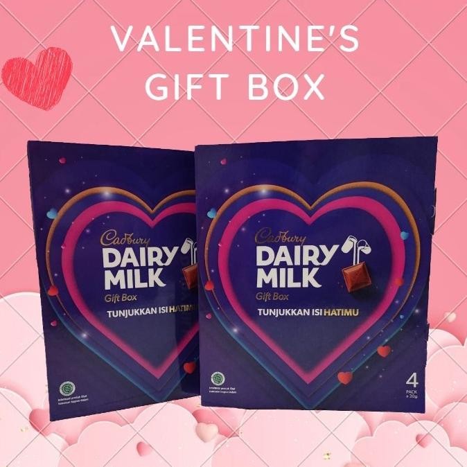 

ukd- Cadburry Dairy Milk GIFT BOX VALENTINE - Coklat Cadburry Spesial - Isi 4 Coklat Batang - Kado Spesial Valentine Original
