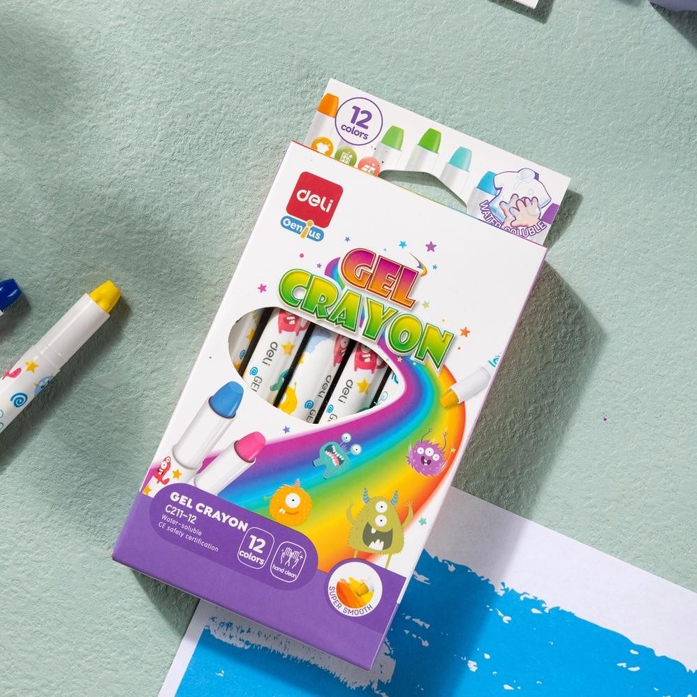 

ORIGINAL Deli Gel Crayon / Krayon 12 24 Warna Tidak Mengotori Tangan Bersertifikat Aman EC211 fx-23