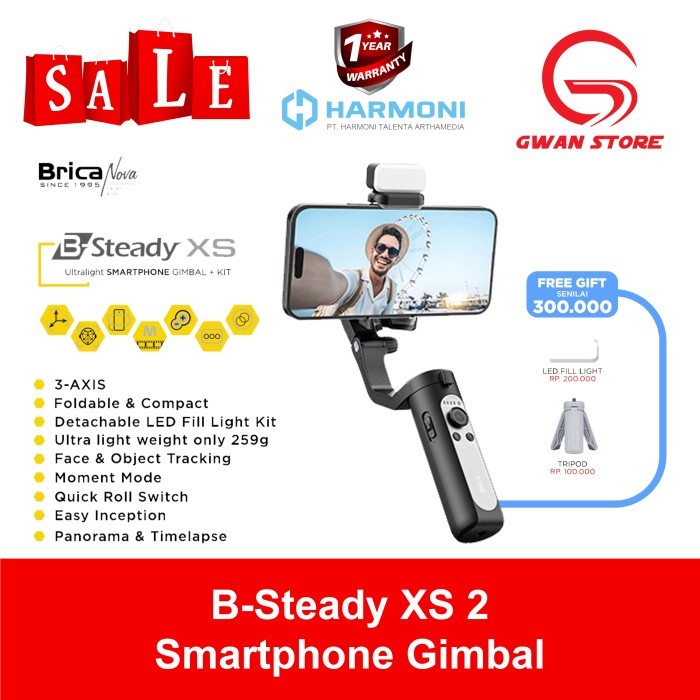 Brica B-Steady Xs 2 3-Axis Stabilizer Smartphone Hp Gimbal Stabilizer