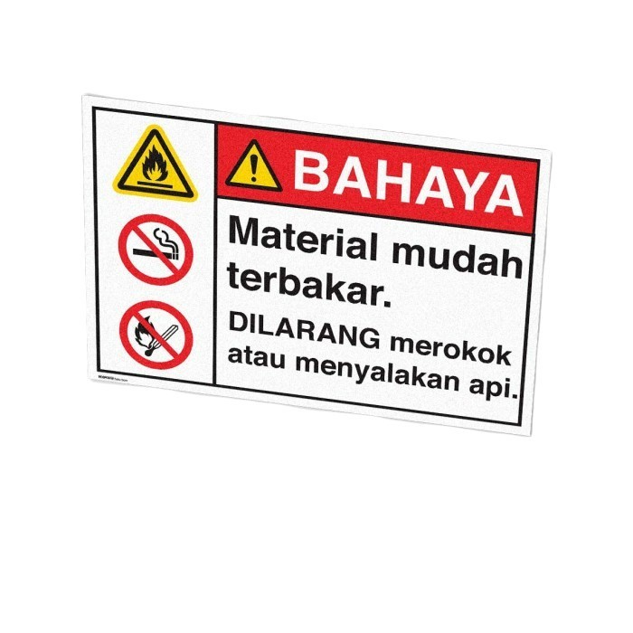 Sign Akrilik Bahaya Material Mudah Terbakar / Rambu Bahaya Terbakar