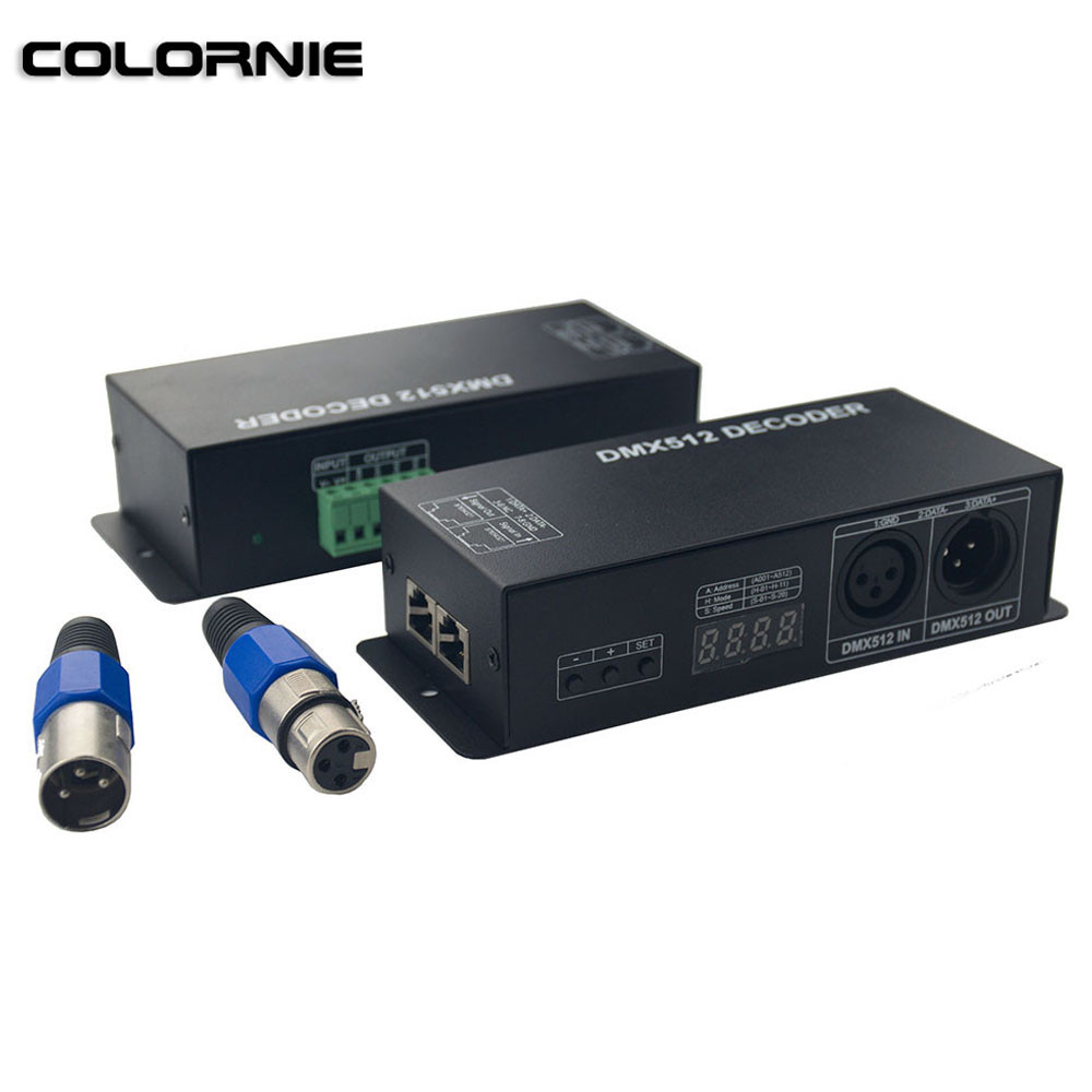 WYU DMX512 RGBW Decoder DC12V~24V 4Chx4A RGBW DMX512 Decoder With Digital Display DMX512 LED Control