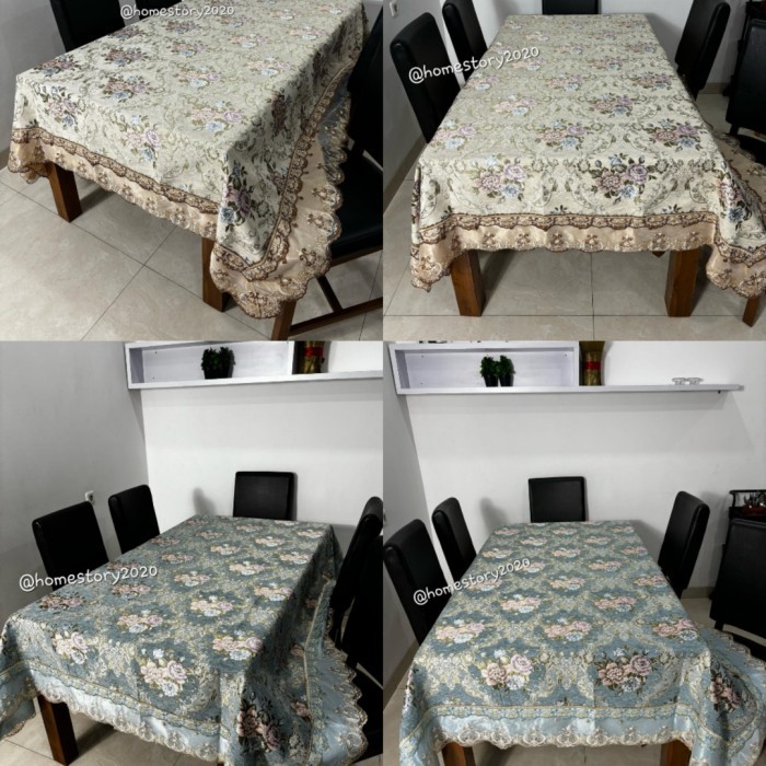 taplak meja makan Kain Katun renda kristik bordir premium persegi