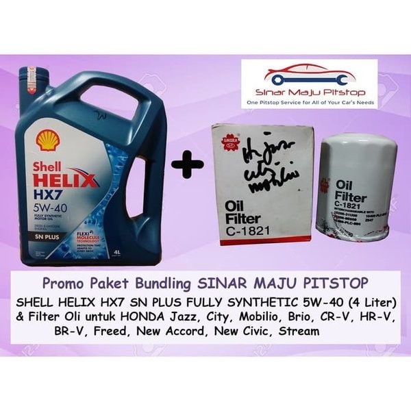 Paket Bundling Oli Mobil SHELL HELIX HX7 10W-40 API SN 4 LITER SEGEL ORIGINAL & Filter Oli HONDA