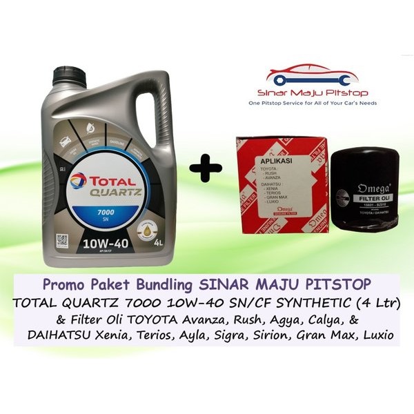 Paket Bundling Oli TOTAL QUARTZ 7000 10W-40 API SN Original 4 Liter & Filter Oli Mobil DAIHATSU