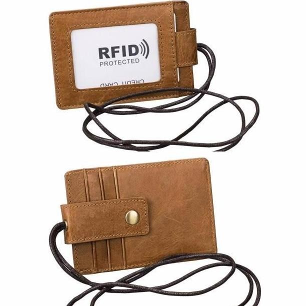 

Promo Wl083 - Id Card Holder Rfid Protection Genuine Leather Lanyard Name