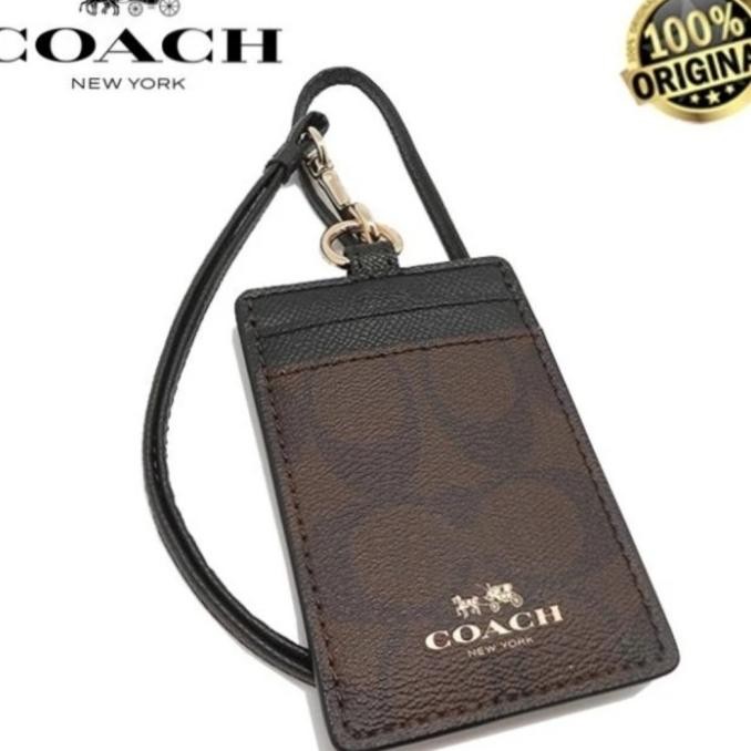 

Sale Coach Lanyard In Colorblock Signature Canvas Id Mahogany Original
