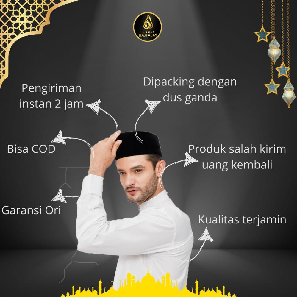 New Peci Songkok Haji Alay Deluxe Ac, Non Ac Tinggi 7 8 9 10 Cm Original Hitam Polos Pria Ukuran Dew
