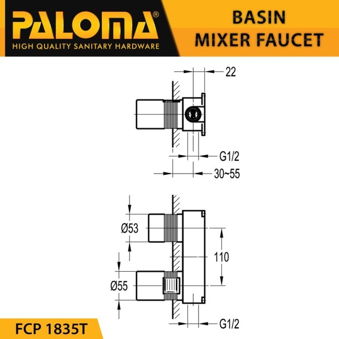Paloma kran wastafel tanam FCP 1835 keran wastafel panas dingin keran tembok hitam kran gold ledeng