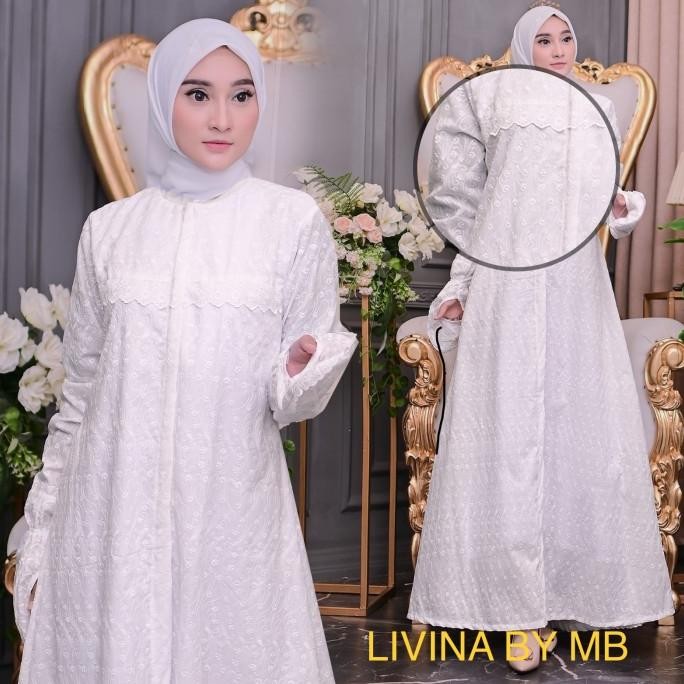 Gamiss Putih/Gamis Ikhrom Wanita Livina By Mb Katun Bordir Premium Sofiadwiputri