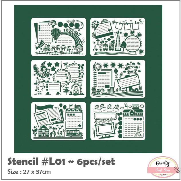 

TERBARU L01 ~ 6pcs/pack Plastic Stencil Plastik Stensil Cetakan Stensil Lukis, Baking, Journal,