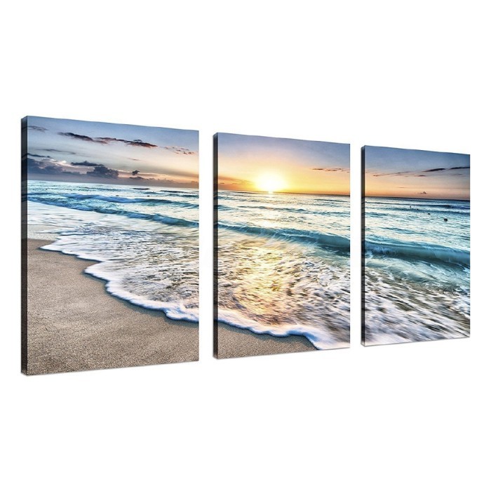 

TERBARU DELTA 3 Panel Beach Canvas Wall Art Sunset Sand Ocean Sea Decor