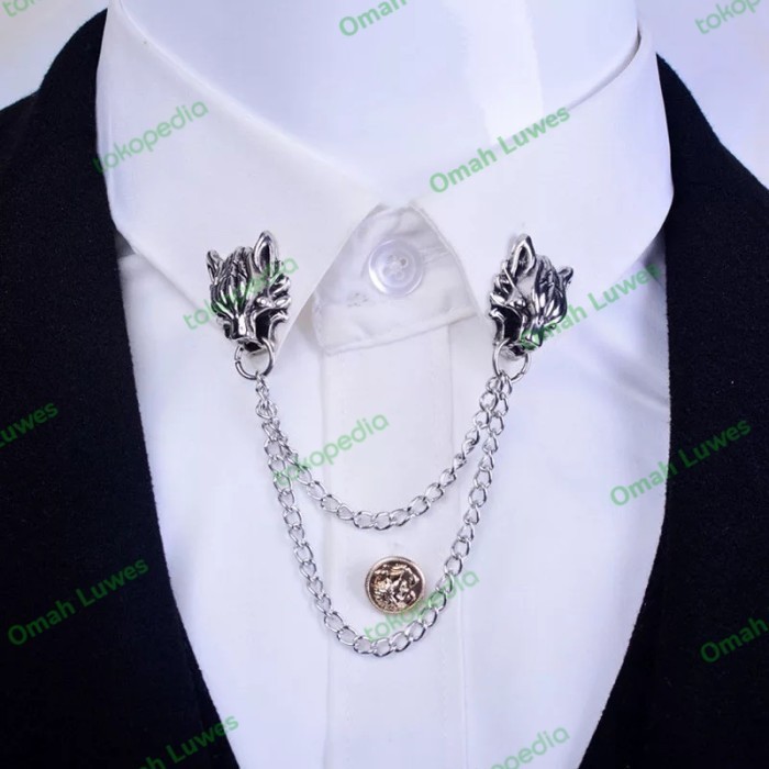 Lapel Pin Bros Jas Wedding - Wolf's Head - Chain Pin - Aksesoris Jas