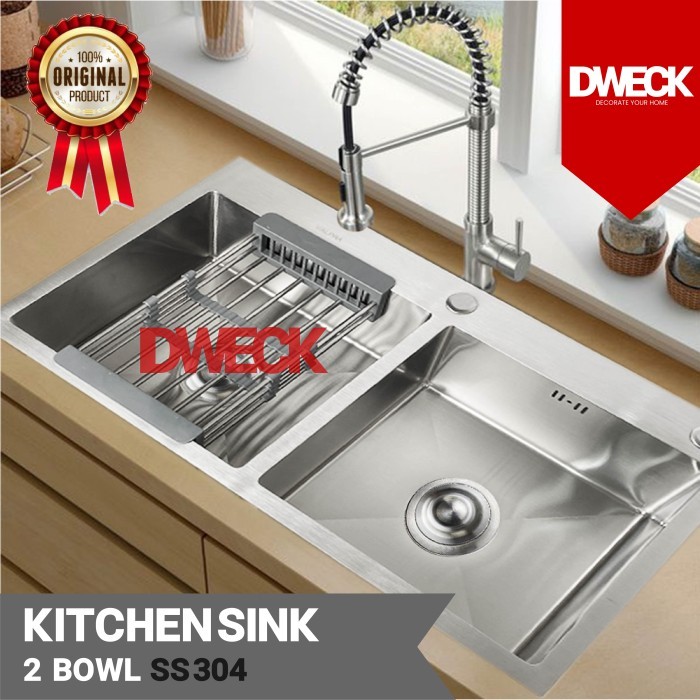 Kitchen Sink Complete 2 Bowl Ukuran Besar SS Stainless Steel 304