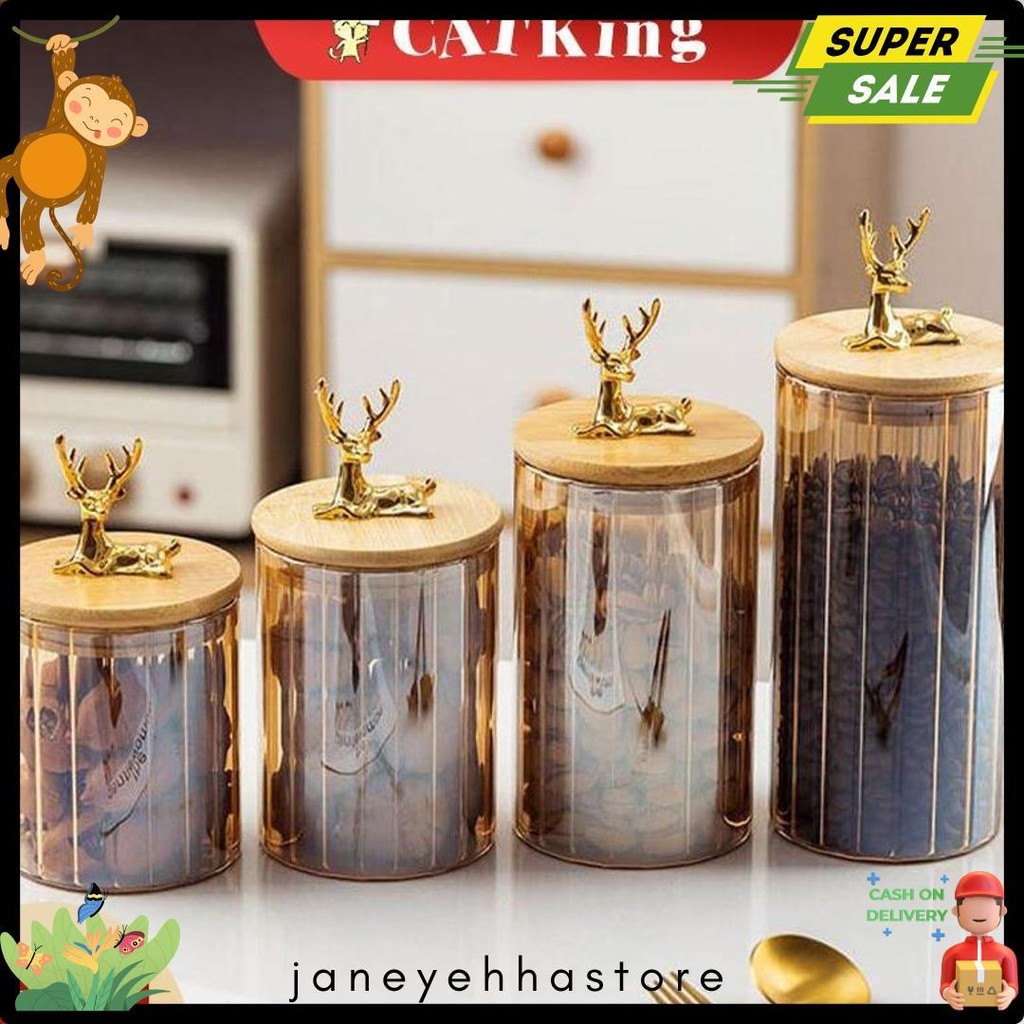 Catking{Ready Stock}Toples Makanan Serbaguna Toples Gold Toples Aesthetic Toples Kue Toples Kaca Leb