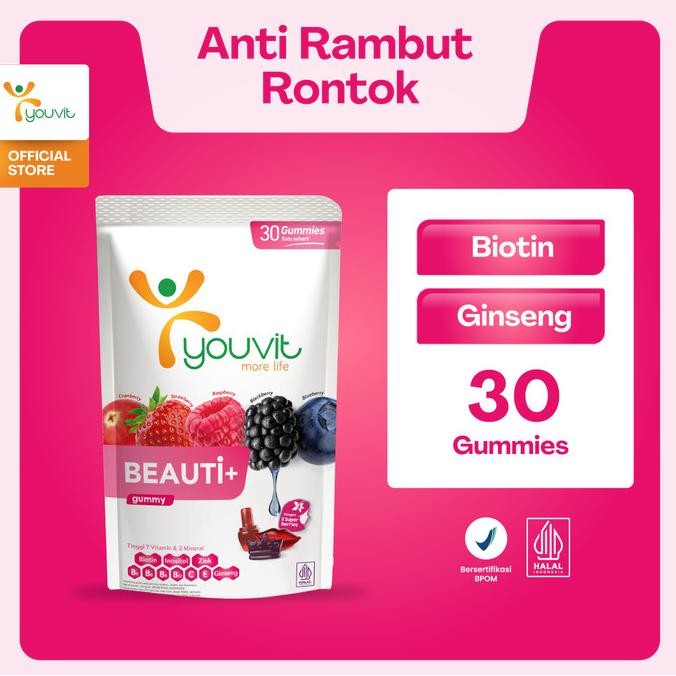 Biotin Gummy untuk Vitamin Rambut Rontok Wanita | Youvit Beauti+ 30 Hari