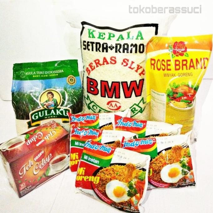

Grosir Paket Sembako Beras Bmw Setra 5L, Minyak 1L, Gula, Indomie 5 Pcs, Teh