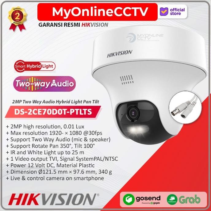DS-2CE70D0T-PTLTS Hikvision 2MP Two Way Audio Pan Tilt Camera Hybrid Light CCTV Kamera Analog Indoor