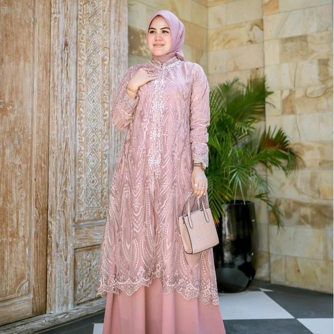 KEBAYATANAHABANG - GAMIS PESTA OUTER   GAMIS SAKURA  GAMIS CARDIGAN Bunga Dress Tile Wanita Ceruty M