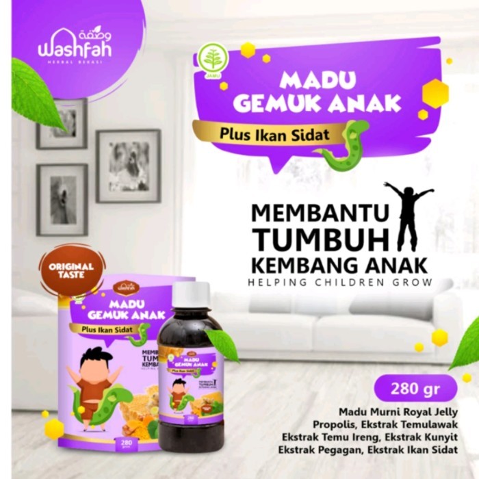 

ORIGINAL Paket 3 Botol Madu Gemuk Anak Sehat Plus Ikan Sidat Washfah 280 gram PREMIUM