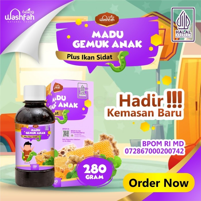 

ORIGINAL Madu Gemuk Anak Sehat Plus Ikan Sidat Temulawak Nafsu Makan Washfah PREMIUM