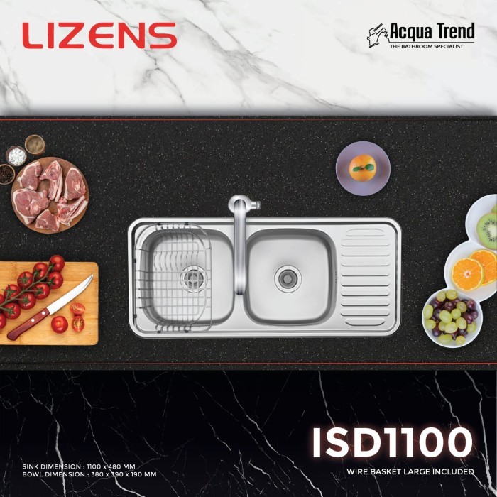 LIZENS Korea Double Bowl ISD1100 - Kitchen Sink Stanless 1100 x 480 mm