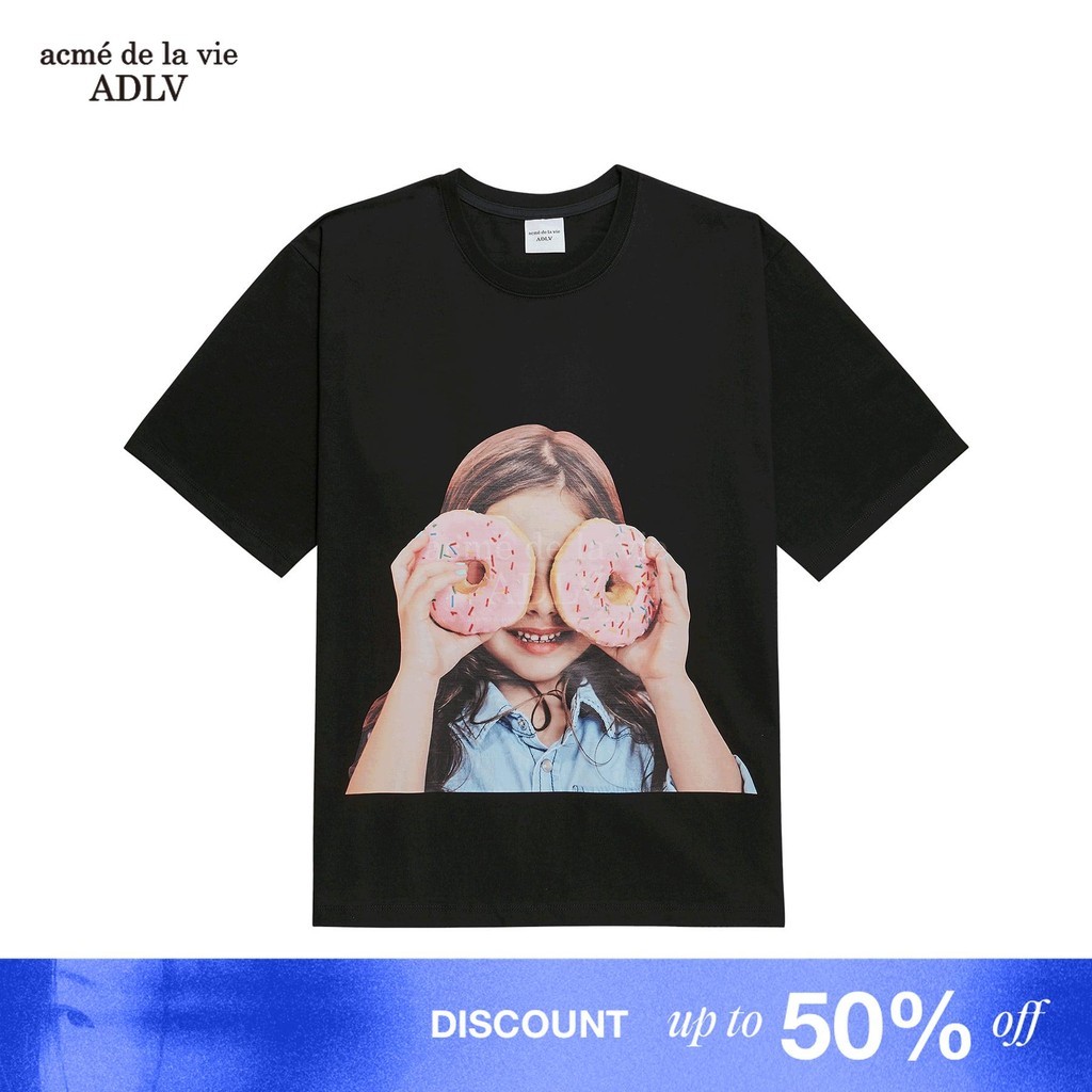 [ADLV] Baby Face Short Sleeve T-Shirt Black Donut 3 - Kaos Oversized Fit Unisex acme de la vie