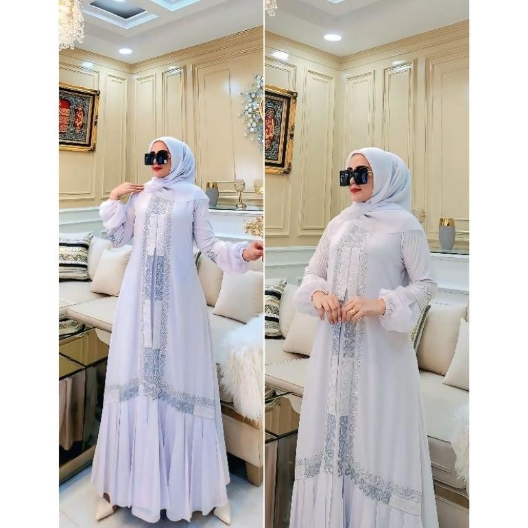 MUSLIM - Gamis Abaya Turkey Putih Sosialita Lengan Balon TERLARIS