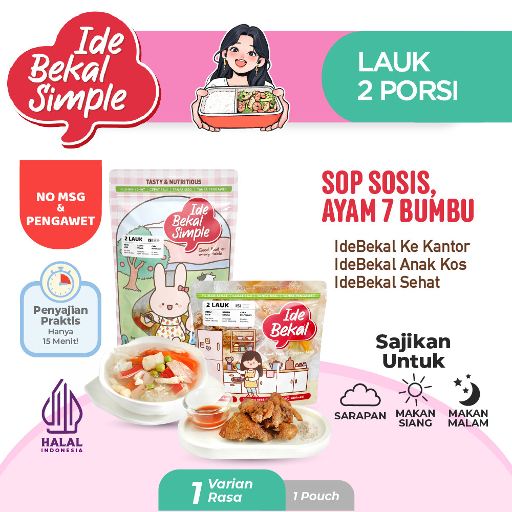 

Idebekal Simple Sup Sosis & Ayam Tujuh Bumbu / Menu Family 2 Lauk / Family Frozen Food / Flexible Catering / Instant Healthy Food / Makanan Sehat