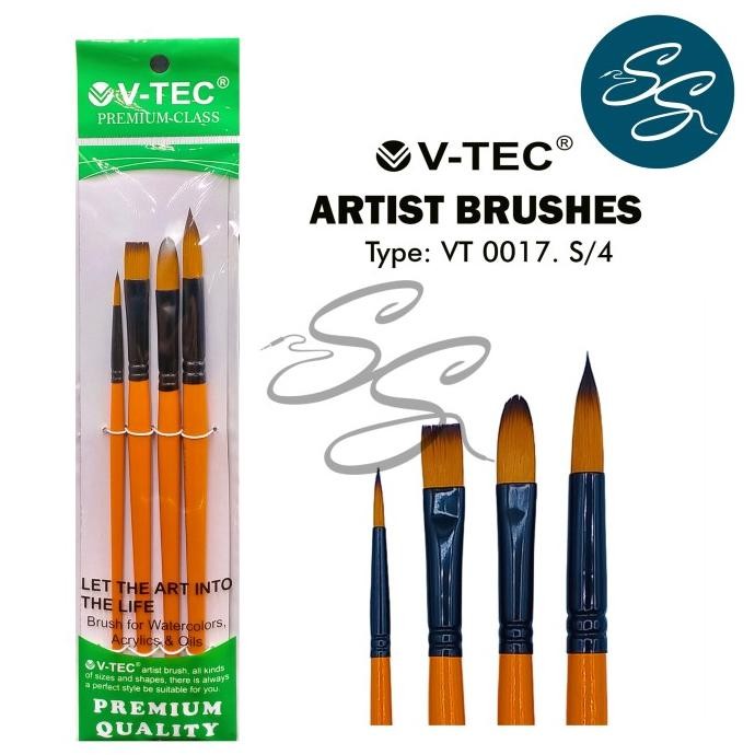 

Paint Brush Set (4 Pcs) - V-TEC SET BRUSH - VT 0017 . S/4 - Kuas Lukis 1 Set isi 4 Pcs Nylon Flat Round Filbert Brush