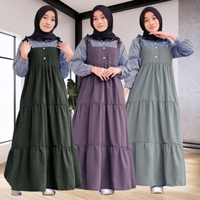 GAMIS SIMPLE DELIA DRESS BAJU ANAK PEREMPUAN REMAJA USIA 9-15 TAHUN GAMIS MOTIF KOTAK SALUR KATUN