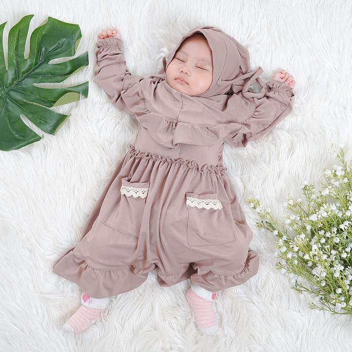 KIDSWEER-GAMIS BAYI PEREMPUAN NEWBORN ALMEERA 0-4 BULAN 6-12 BULAN 12-18 BULAN BAJU MUSLIM ANAK FREE
