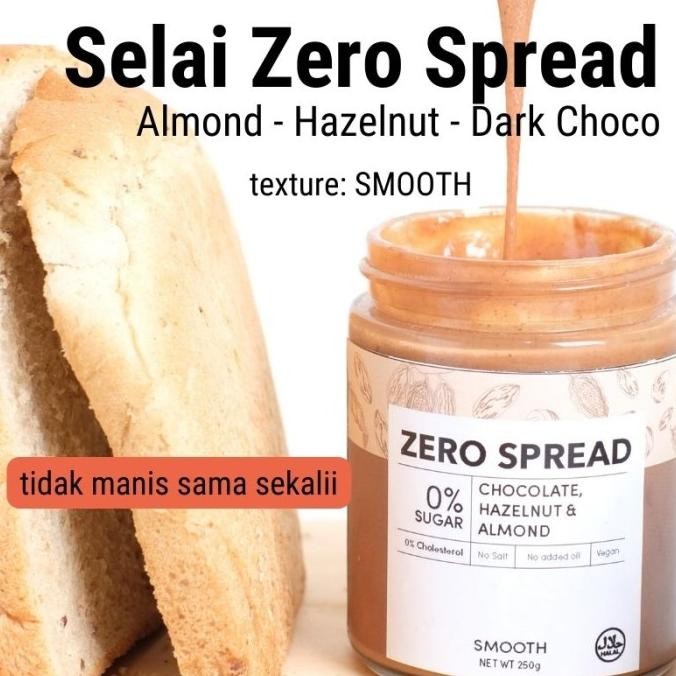 

ZEROSPREAD Almond Butter Hazelnut Dark Chocolate 250Gr varian SMOOTH Berkualitas
