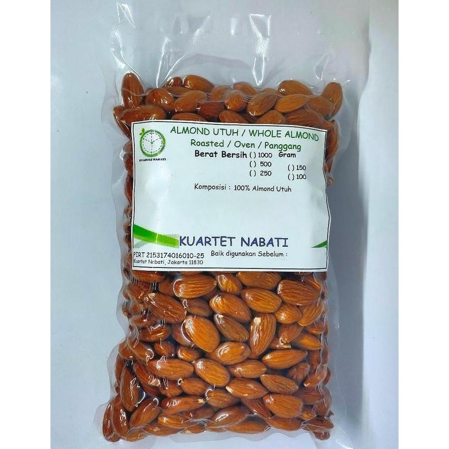 

1000gr Roasted Almond Premium - Utuh VAKUM - Size Besar 27-30 - Oven - Matang Kacang Food Snacks Berkualitas