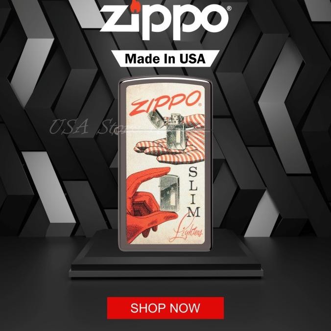 Baru Korek Api Original Slim Zippo Design 48396 Garansi Resmi Made In USA