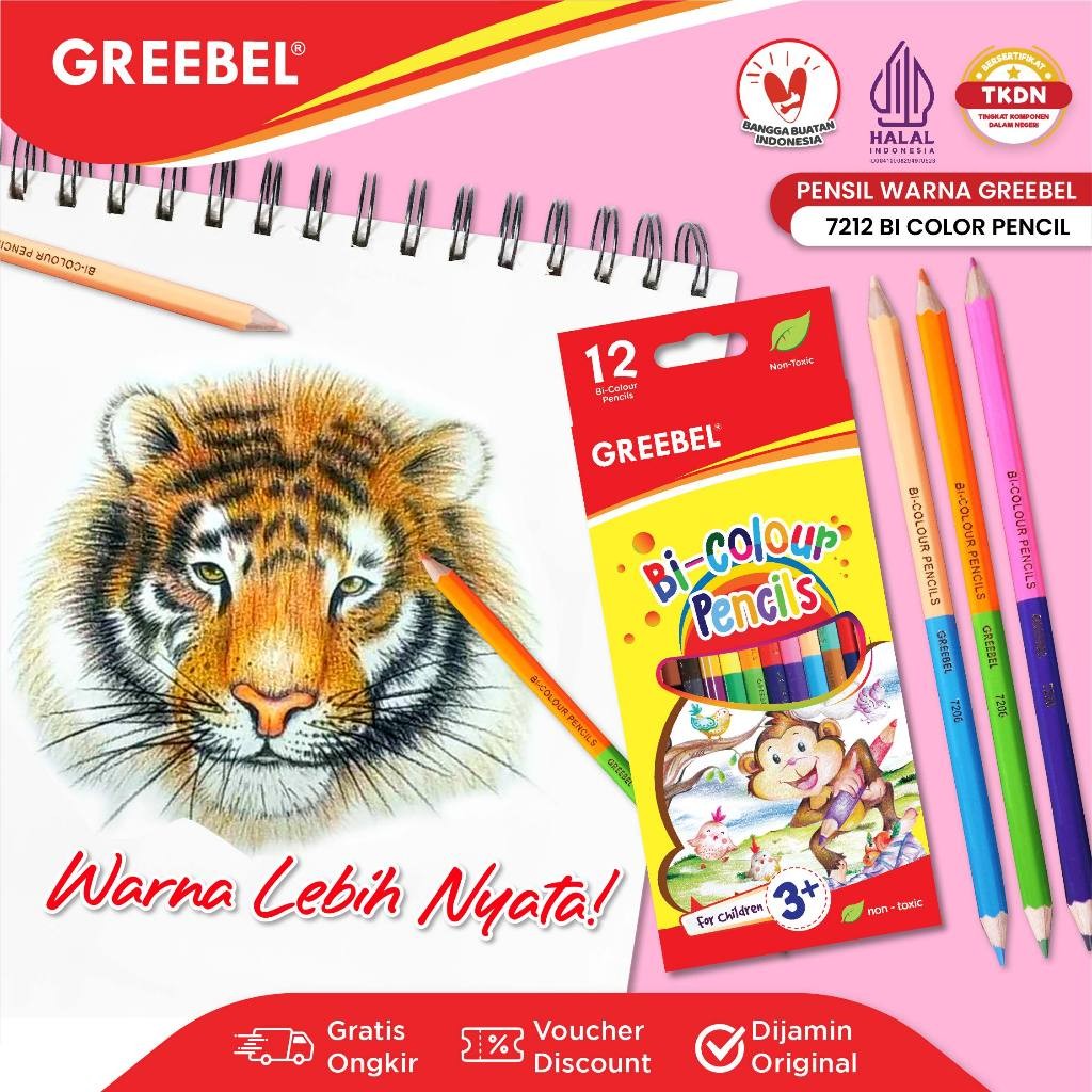 

GREEBELPensil Warna/ Pensil Warna Panjang 24 Warna Warni / Bi Color Pencil 7212 24 Warna 12C