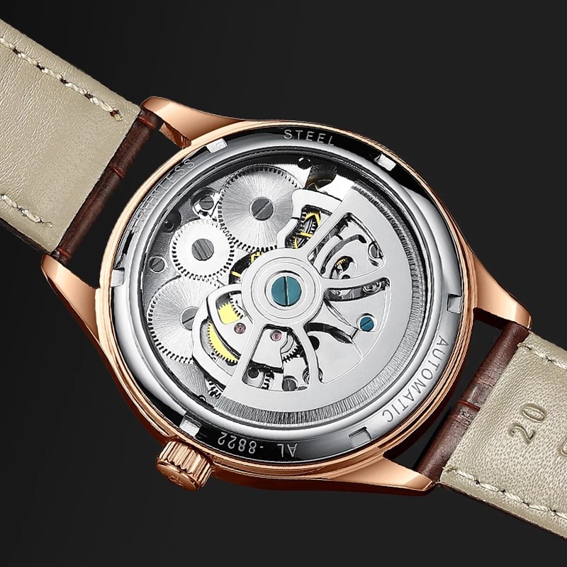 AILANG Double Tourbillon Design Business Men Mechanical Watch Fashion Leather Moon Phase Automatic